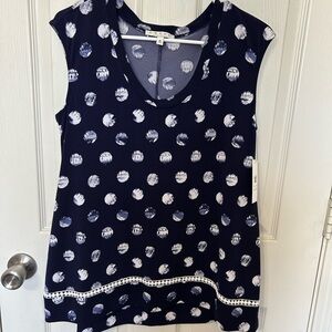Chaus Navy and White Dot Tank Top
